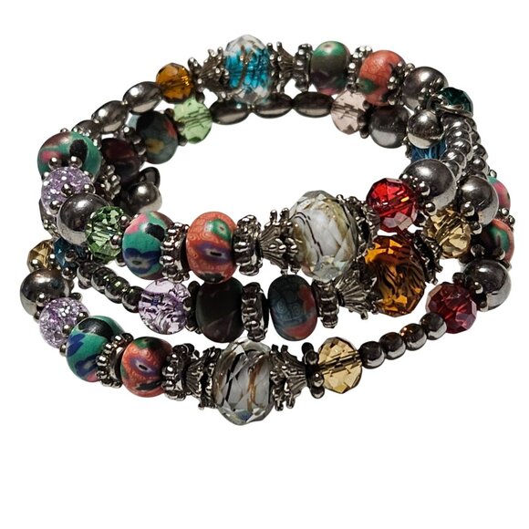Handmade Boho Chic Beaded Stretch Coil Stack Bracelet Colorful Jewelry Women - Picture 1 of 6